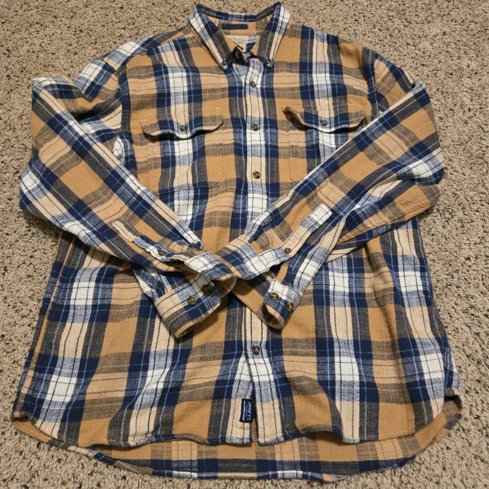 L.L. Bean Orange and Blue Casual Button Down Shirt